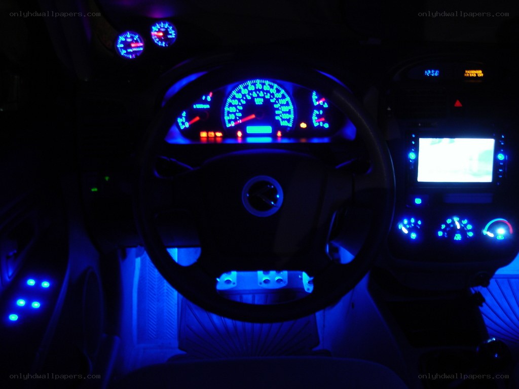 car interior with blue lighting