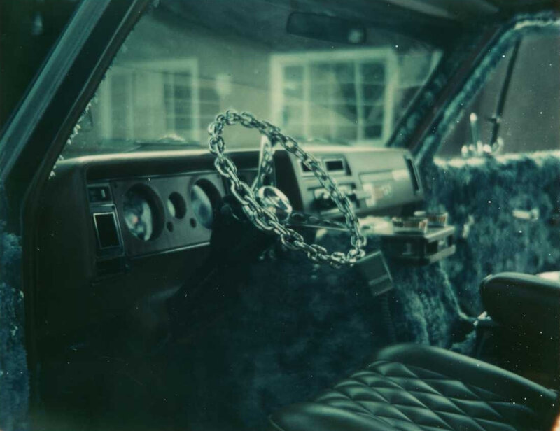 car interior with chain steering wheel