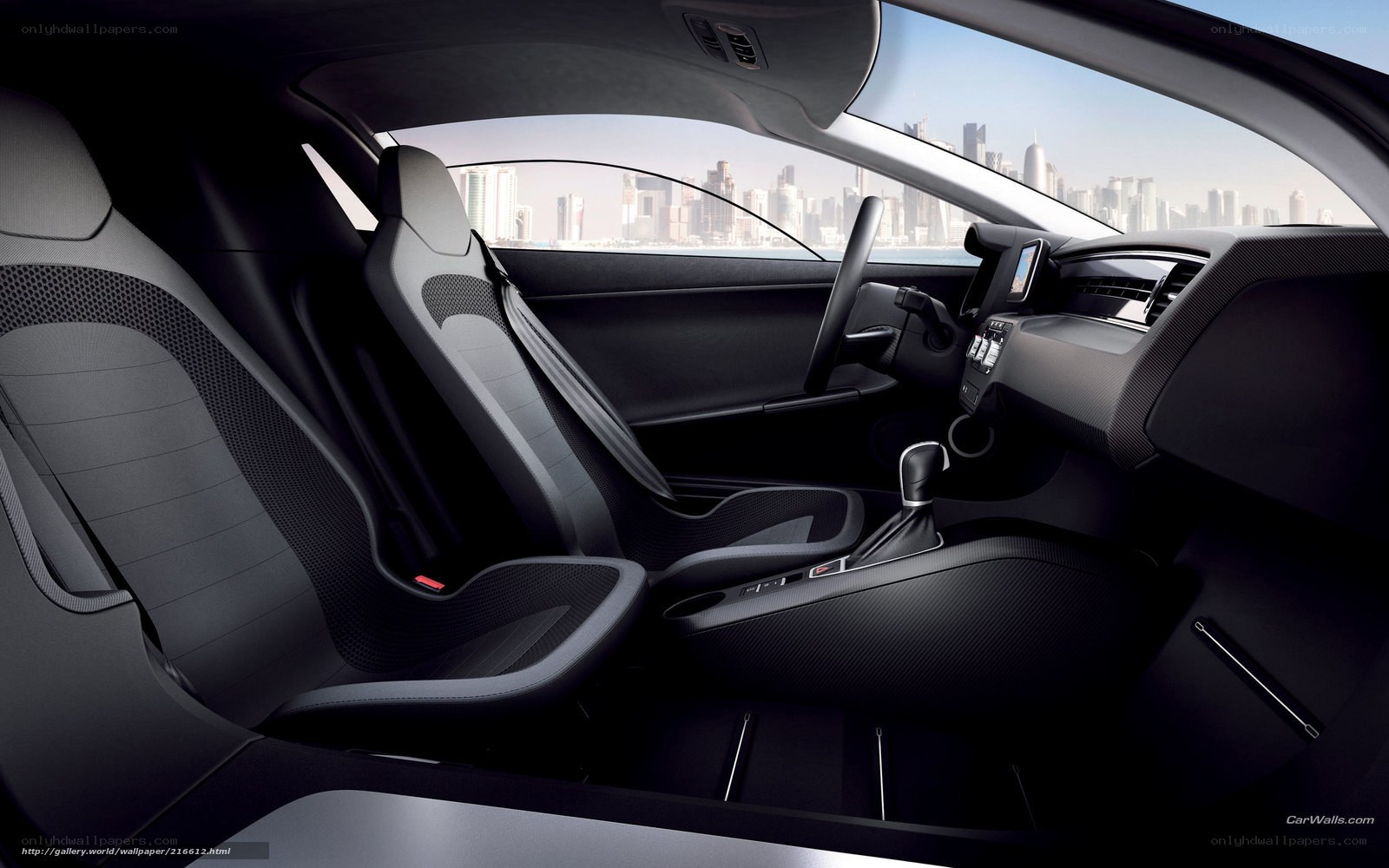 car interior with city view