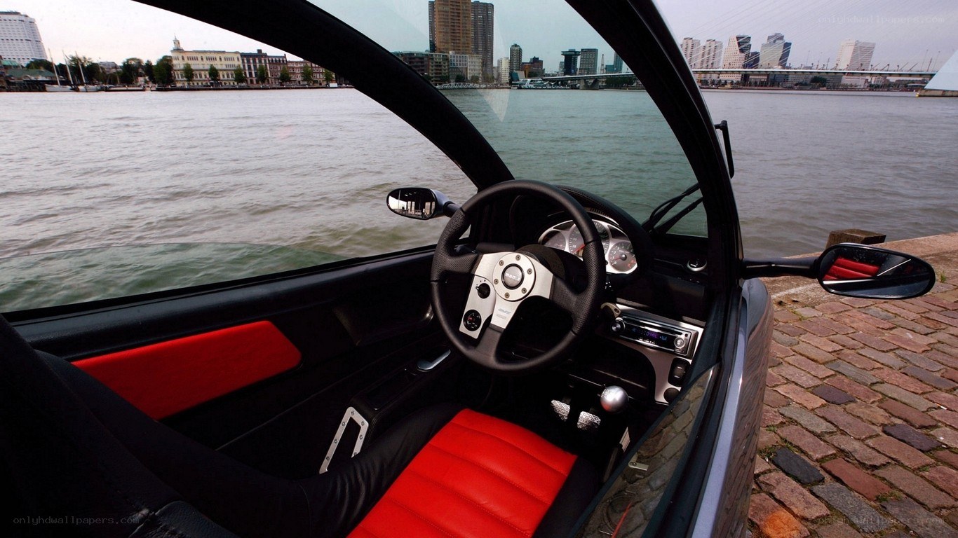car interior with city view