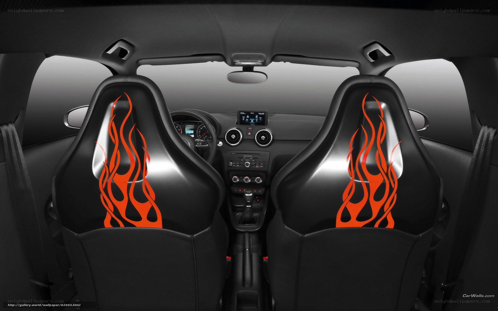 car interior with flame seats