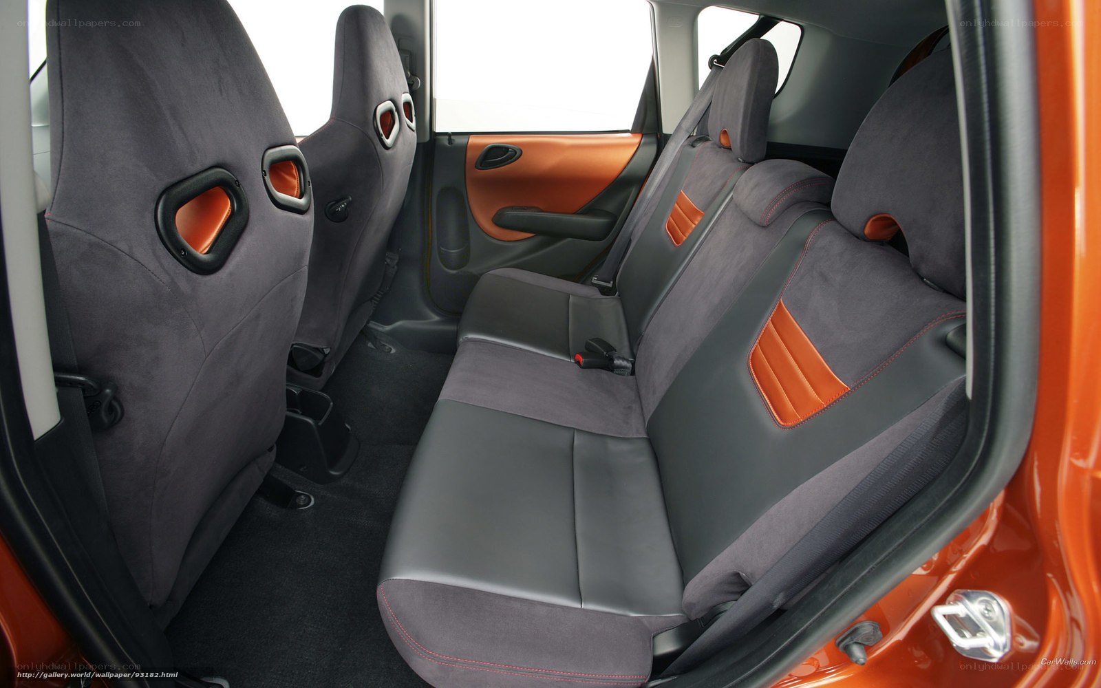 car interior with gray and orange seats