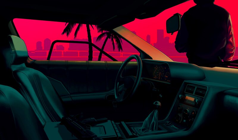 Car Interior with Gun — Red