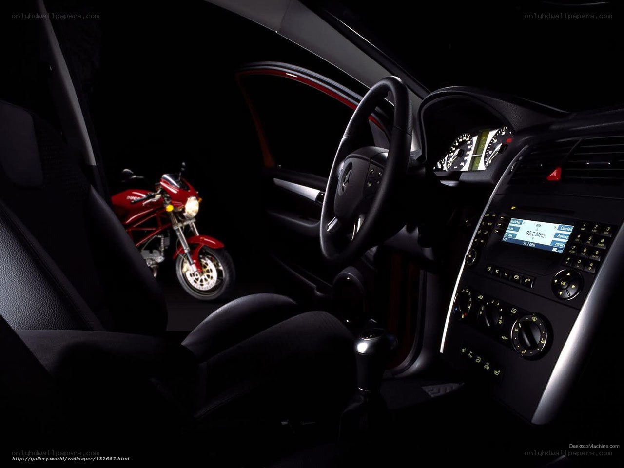 car interior with motorcycle