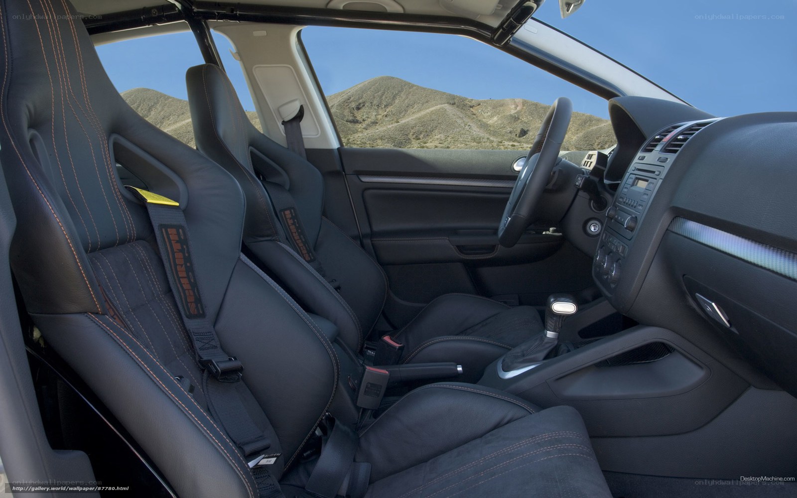car interior with mountain view