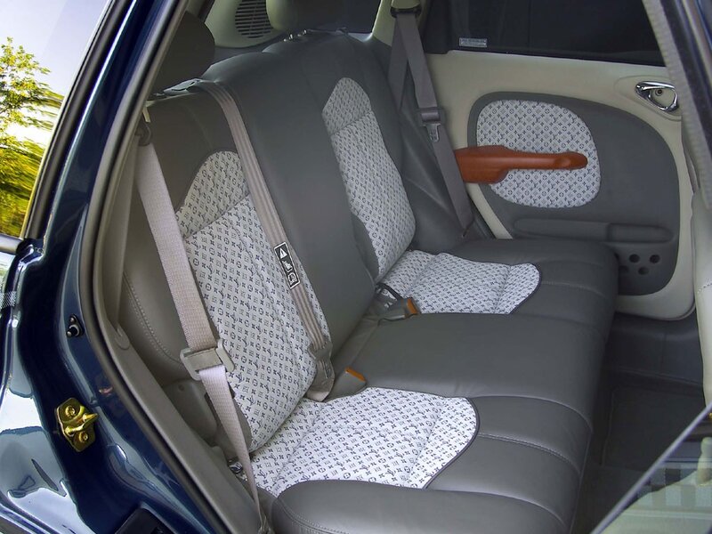 car interior with patterned seat covers