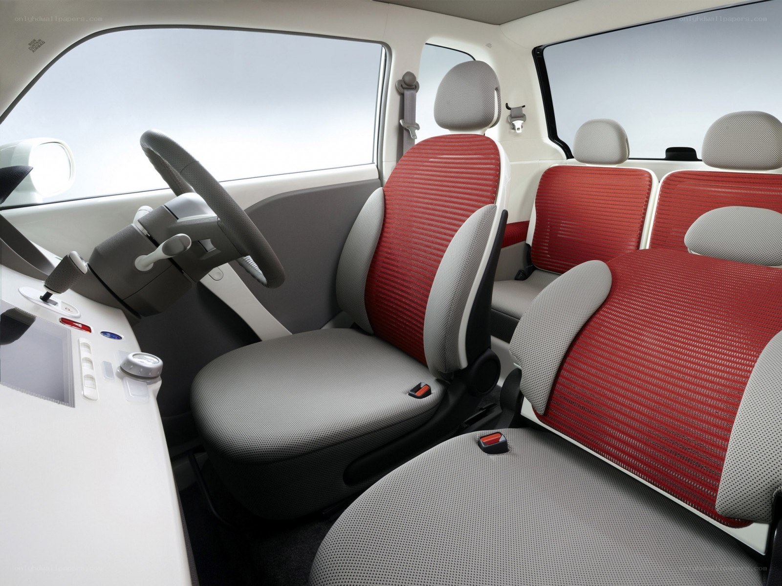 car interior with red and gray seats