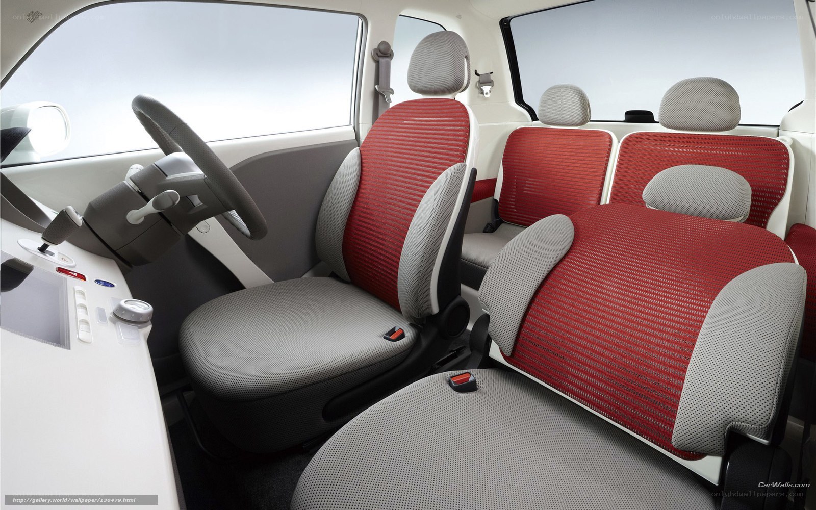 car interior with red and gray seats