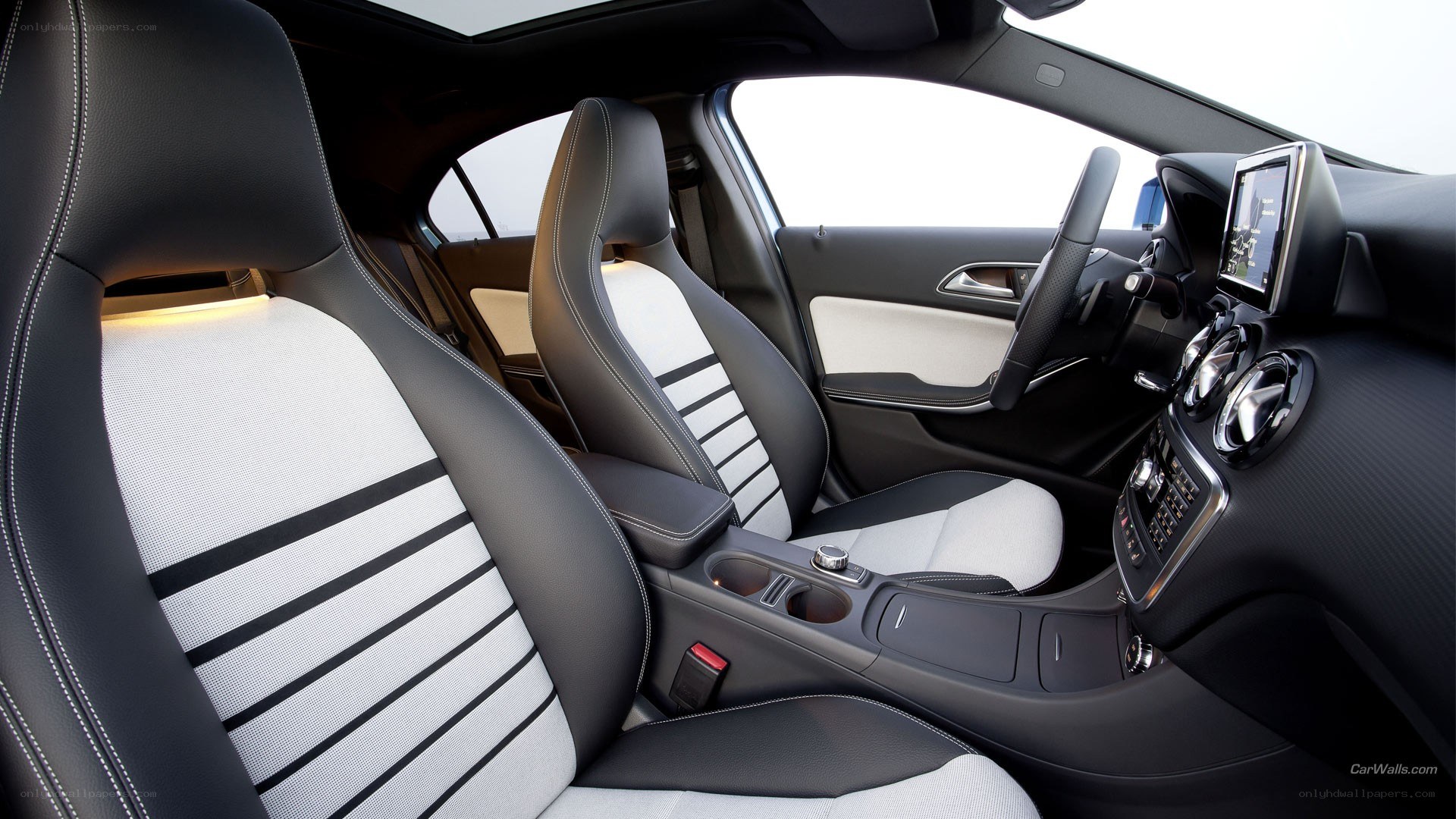 car interior with striped seats