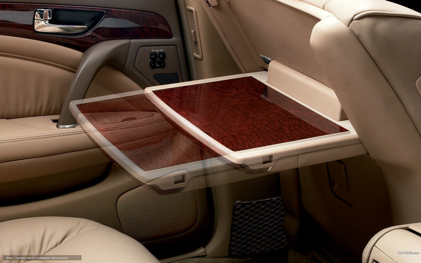 Car interior with tray table