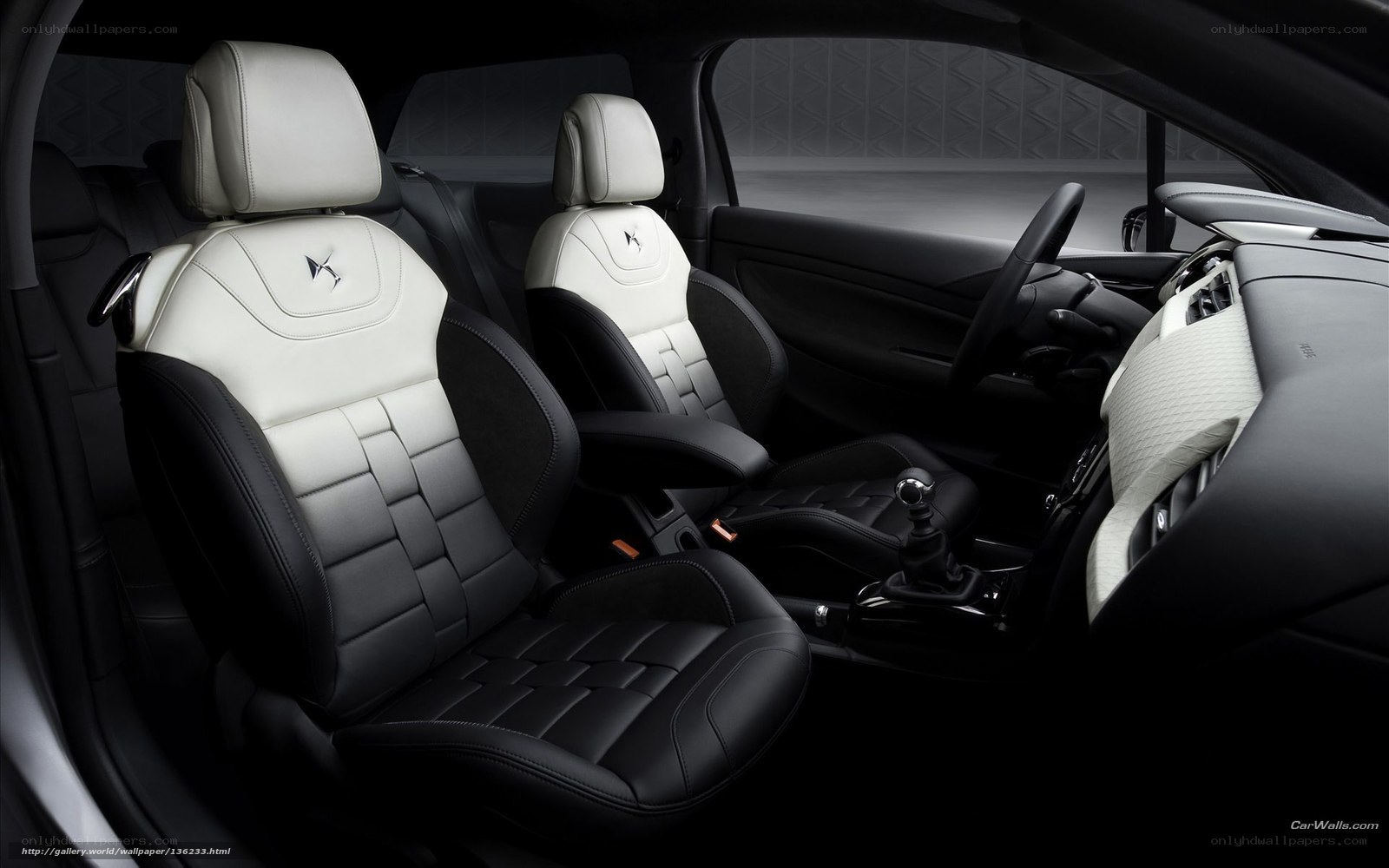 car interior with white and black seats