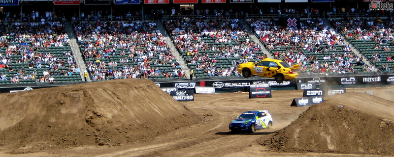 Car jumping at a motorsport event