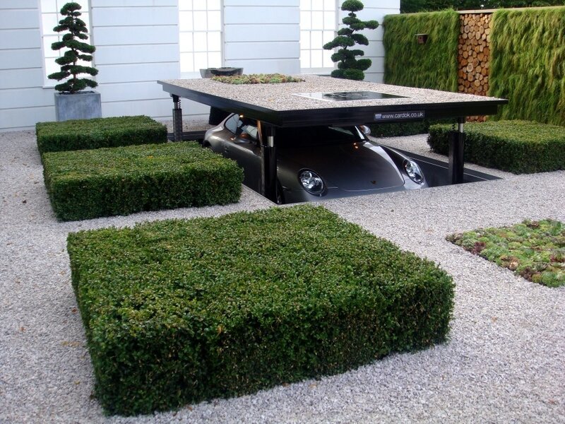 Car lift in garden