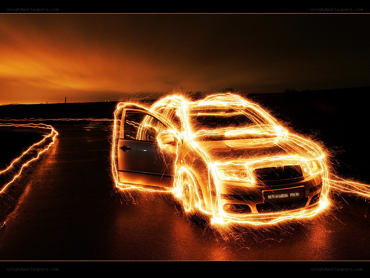 Car light painting art