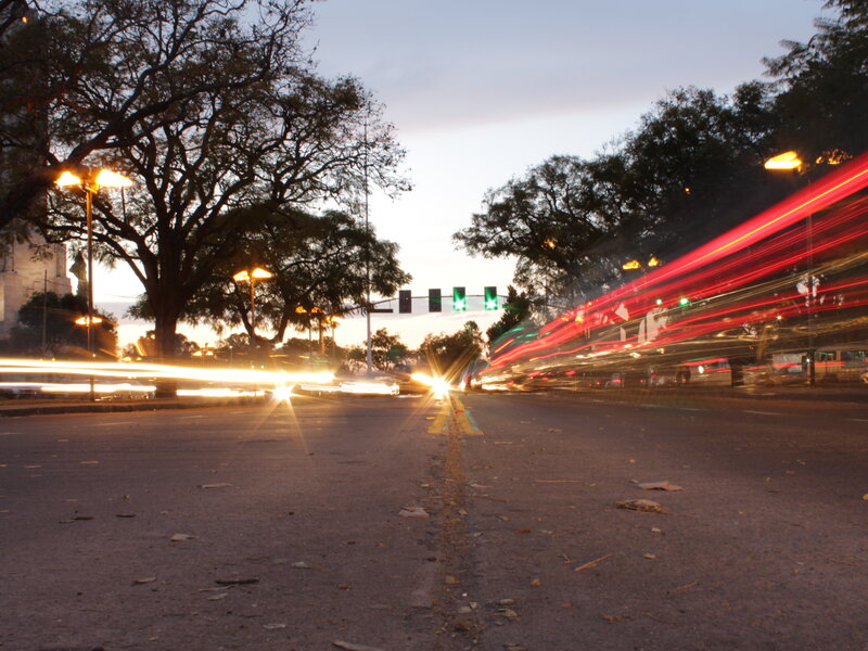 Car Light Trails at Dusk — Red