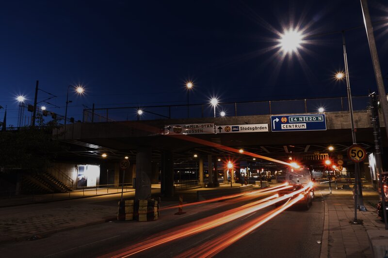 Car Light Trails at Night — Black, Dark, Photograph, Street Lights