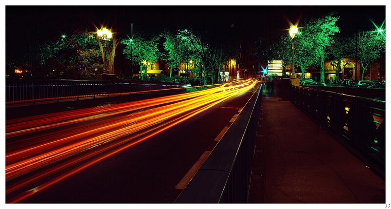 Car Light Trails at Night — Black, Dark, Photograph, Streetlights