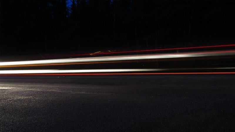 Car Light Trails at Night — Black, Dark, Photograph