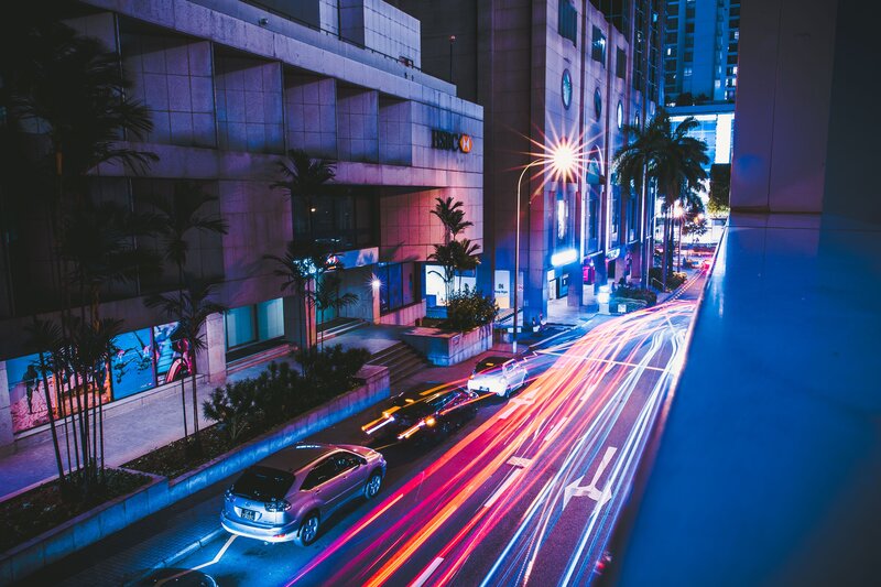 Car Light Trails at Night — Blue, Dramatic