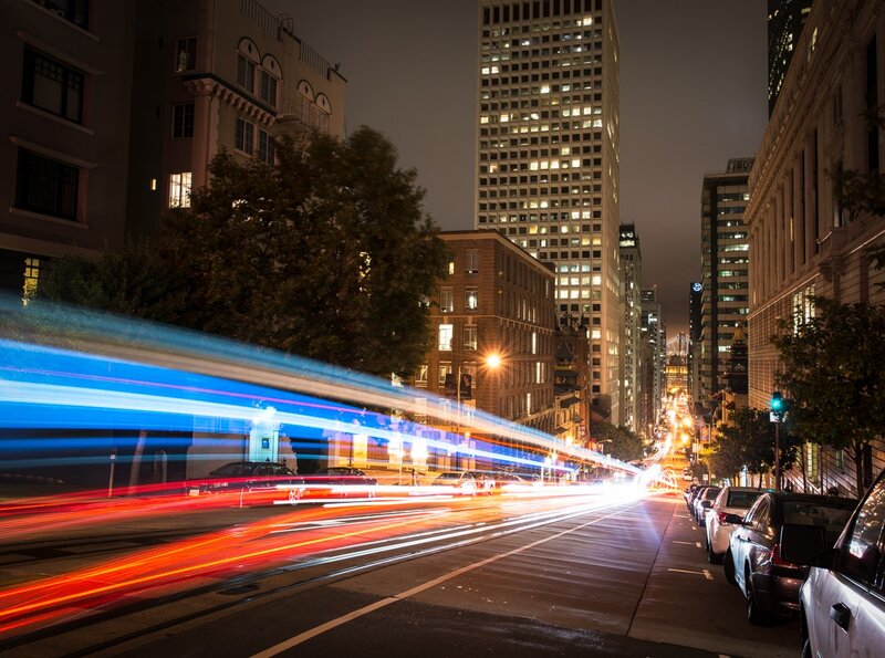 Car Light Trails at Night — Blue