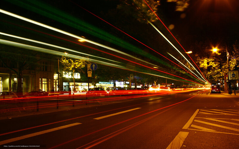 Car Light Trails at Night — Red, Dynamic, Photograph