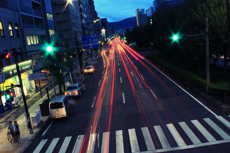 Car Light Trails at Night — Red