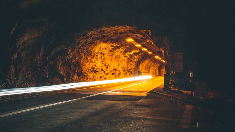 Car Light Trails in Tunnel — Black