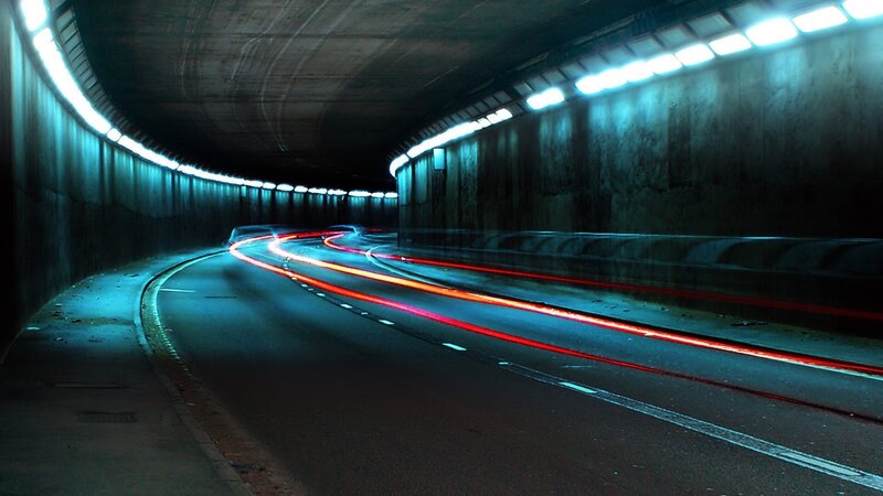 Car Light Trails in Tunnel
