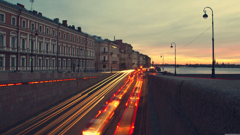 Car Light Trails on Bridge