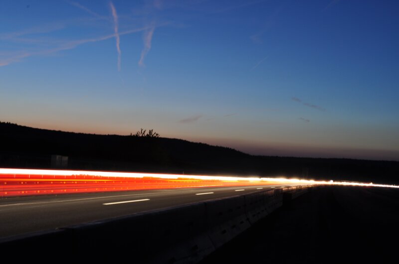 Car Light Trails on Highway — Blue, Calm