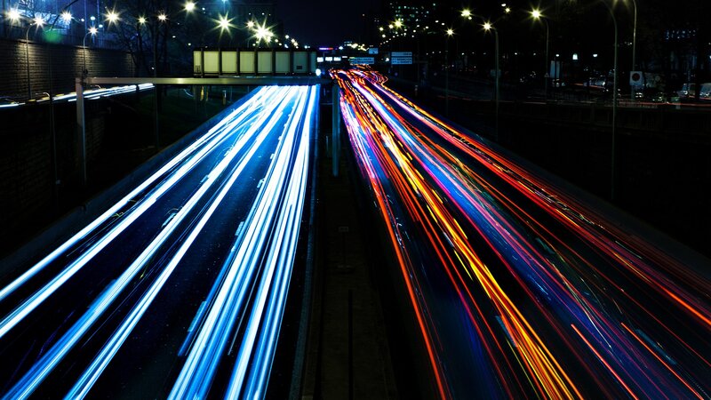 Car Light Trails on Highway — Blue
