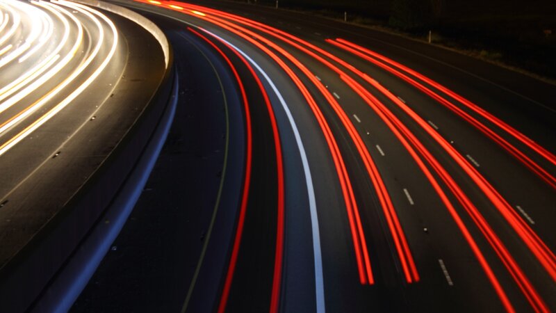 Car Light Trails on Highway — Red, Dynamic, Night, Photograph