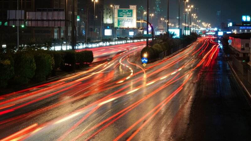 Car Light Trails on Highway — Red, Dynamic
