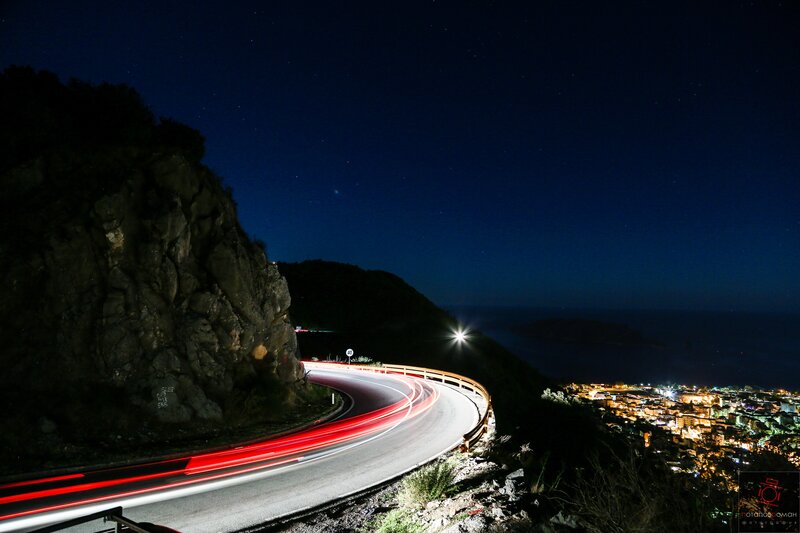 Car Light Trails on Mountain Road