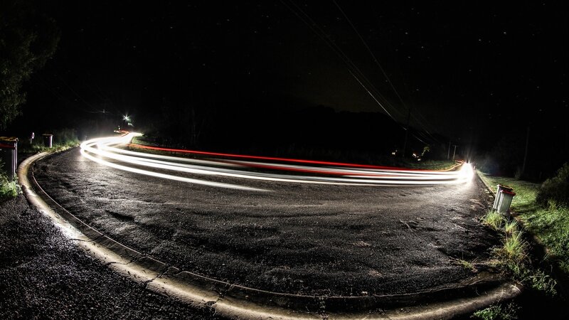 Car Light Trails on Road — Black, Dark
