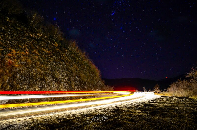 Car Light Trails on Road — Black, Serene