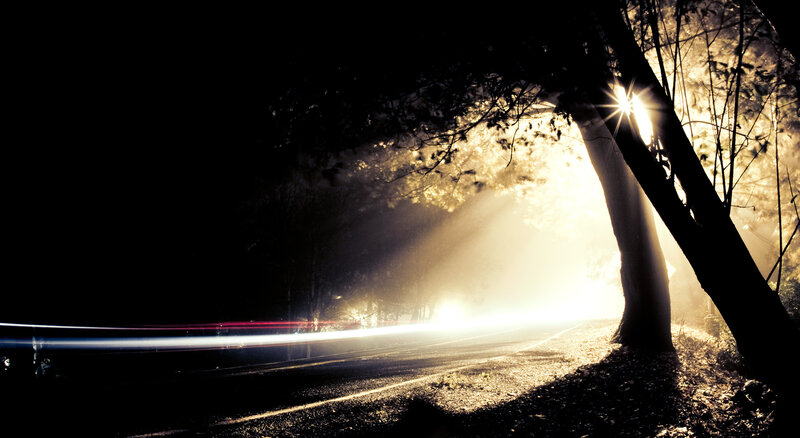 Car Light Trails on Road — Black
