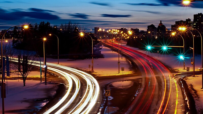 Car Light Trails on Road — Blue, Dramatic