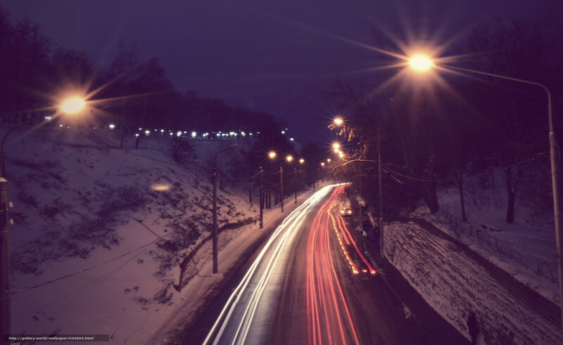 Car Light Trails on Road — Purple, Dark