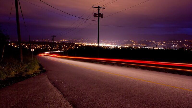 Car Light Trails on Road — Purple, Dramatic