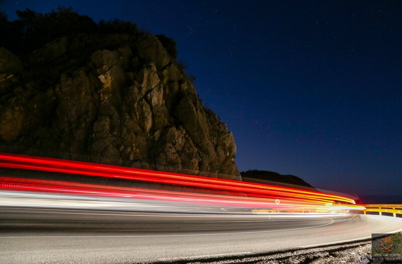 Car Light Trails on Road — Red, Dramatic