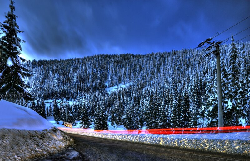 Car Light Trails on Road