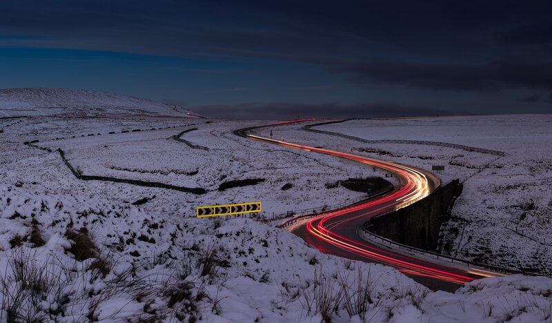 Car Light Trails on Road — White