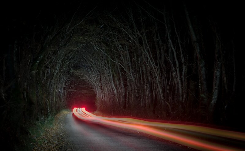 Car Lights on Road — Black, Dark
