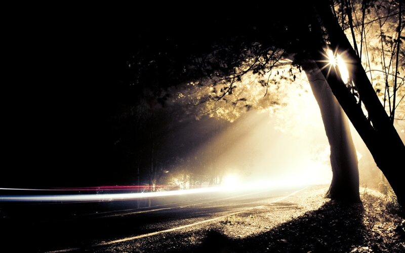 Car Lights on Road — Black