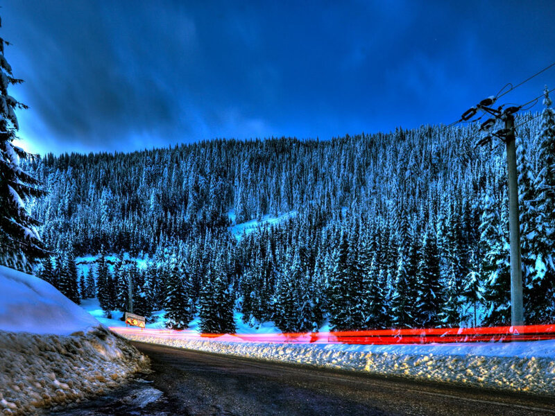 Car Lights on Snowy Road — Blue