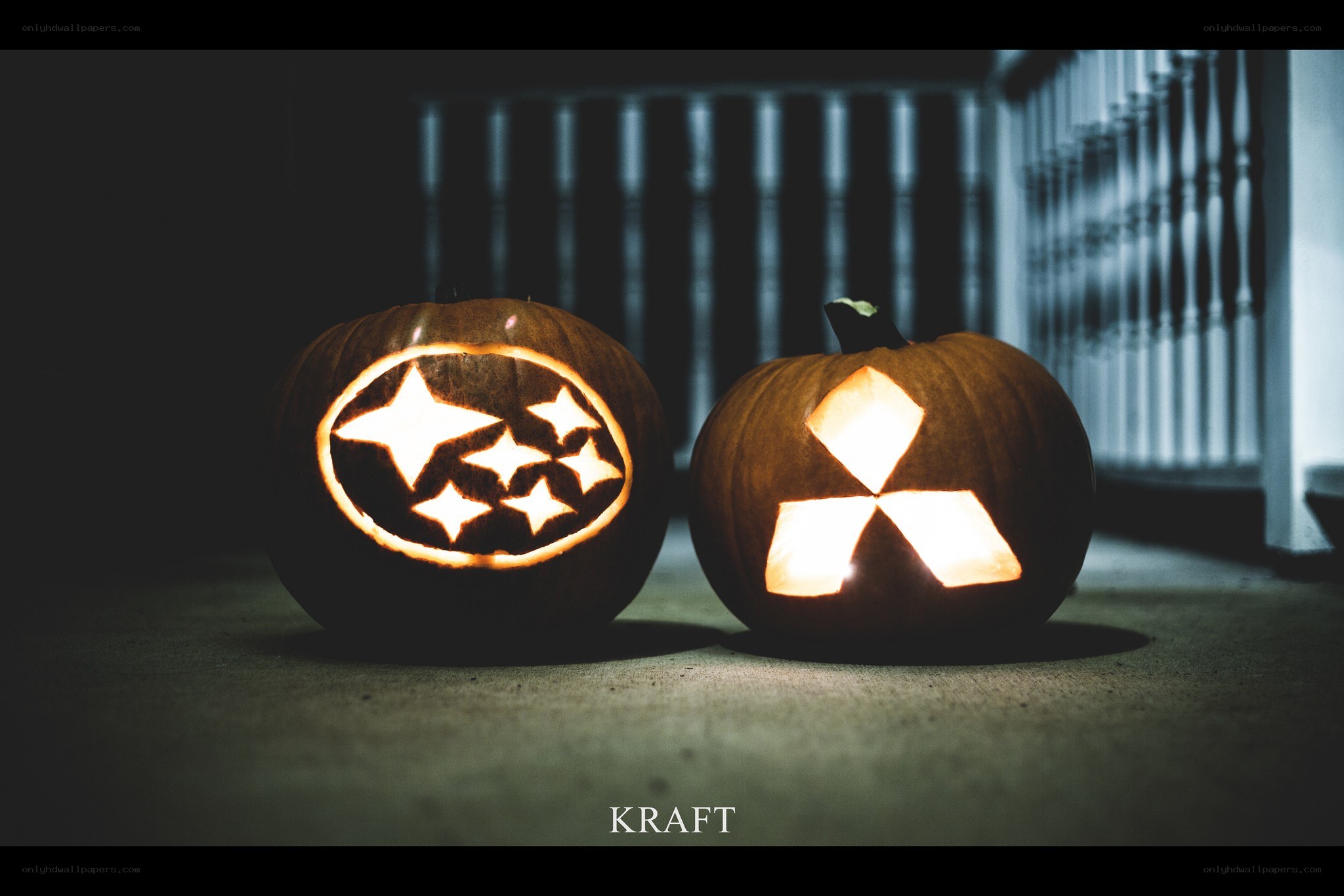 Car logos carved into pumpkins