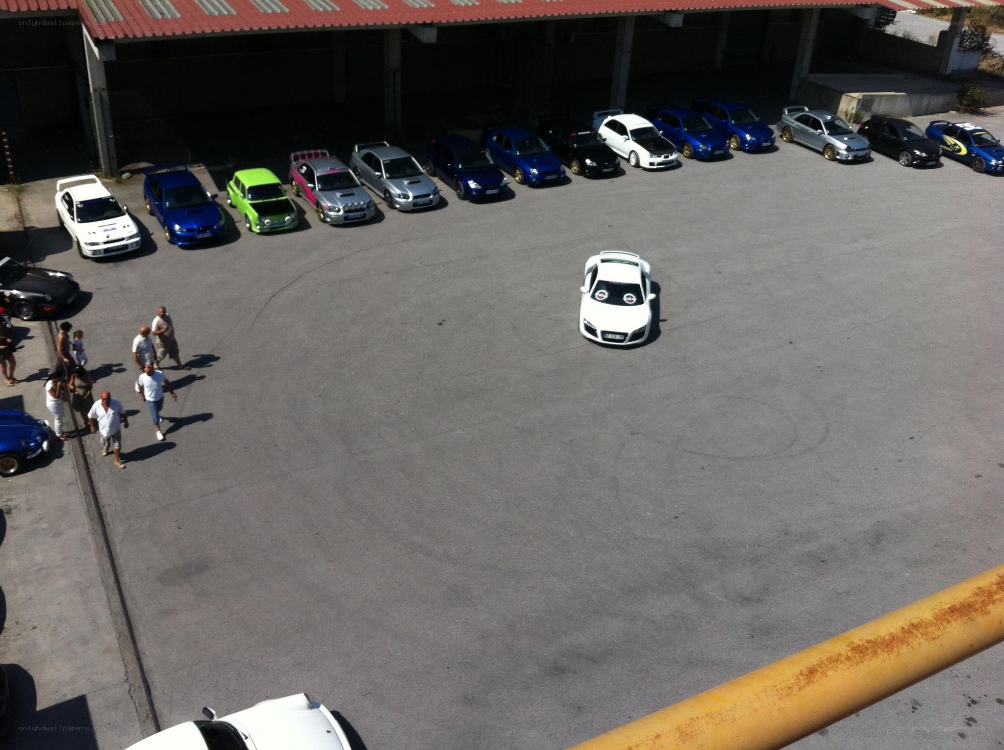 Car meet at a garage