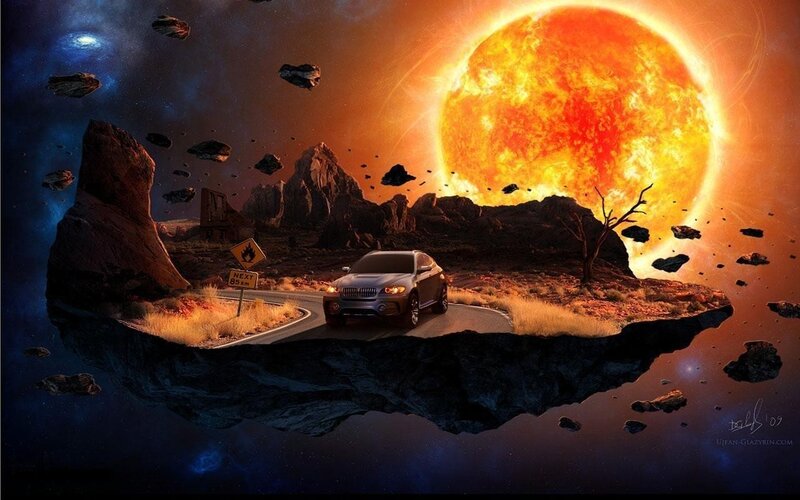Car on a floating planet