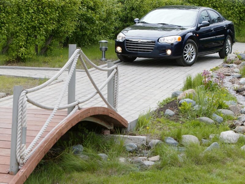 Car on a garden path